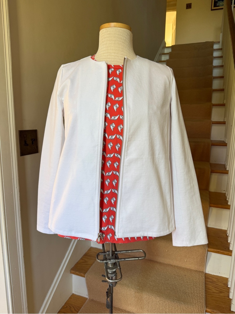 Eileen Fisher White Organic Cotton Ponte Zip-Front Jacket With Pockets